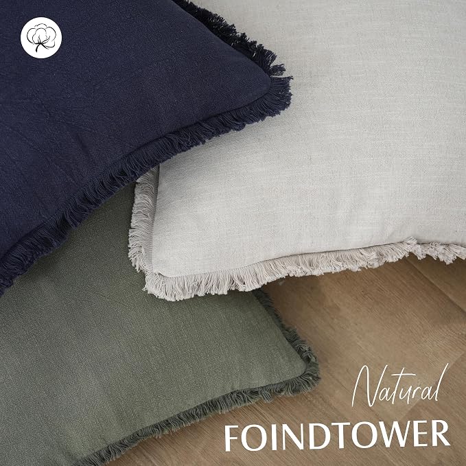 Foindtower Set of 2 Decorative Linen Fringe Throw Pillow Covers Cozy Boho - Image 4