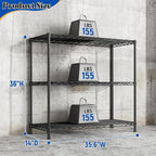 3- Shelf Metal Shelving Unit 35.6Wx14Dx36H, Adjustable Storage Shelves Heavy - Image 3