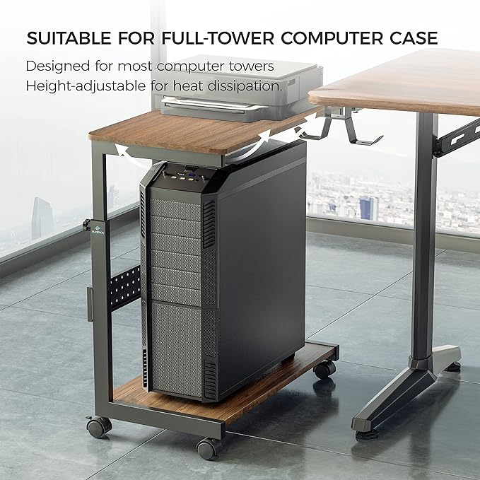 EUREKA ERGONOMIC PC Stand Computer Cart, Height Adjustable Tower Stand 2-Tier - Image 5