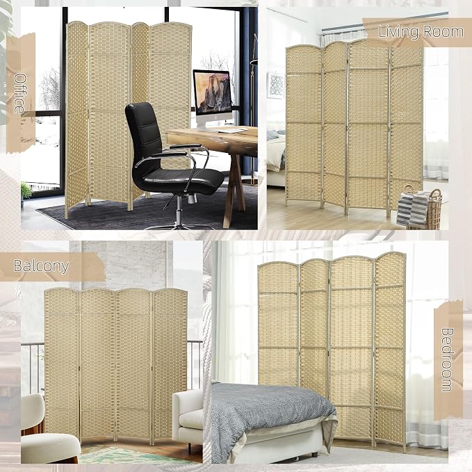 HOMCOM Room Divider, 4 Panel Folding Privacy Screen, 5.6' Tall Freestanding - Image 6