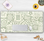 Boho Aesthetic Desk Mat Beige Retro Hippie Boho XXL Large Extended Gaming Green - Image 5