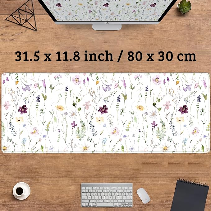 White Floral Desk Mat Cute Flowers Desk Pad Aesthetic Sage Mouse Pad XL Large - Image 3