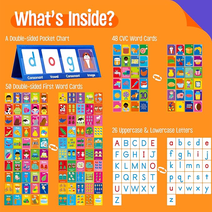 Word Building Desktop Pocket Chart, 48 CVC Words & 50 First Words, Double-Sided - Image 2