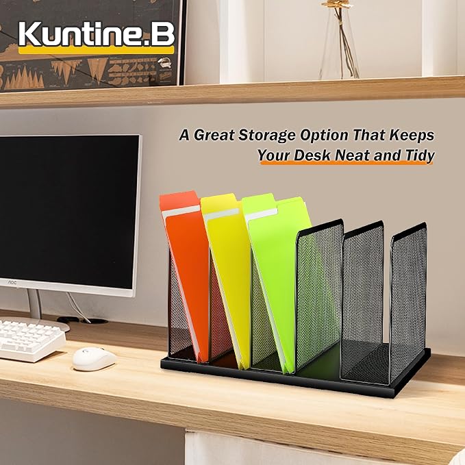 Kuntine.B Desk File Organizer 5 Upright Mesh Desktop Organizer File Sorter - Image 7