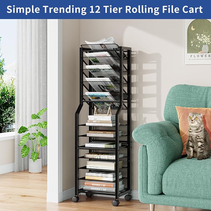 Simple Trending 12 Tier Rolling File Cart, Desk File Organizer - Image 3