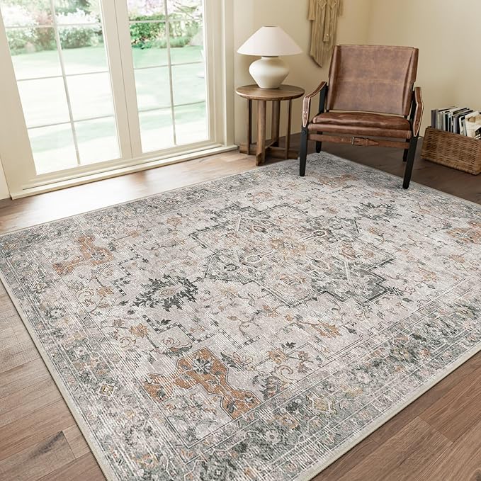 GENIMO 5x8 Area Rugs for Living Room, Machine Washable Low Pile Rugs, Chenille by GENIMO