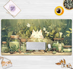 Cute Desk Mat Green Plant Cat Kawaii Sage Mouse Pad Gaming XXL Large Mousepad - Image 2