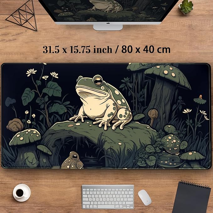 Kawaii Mushroom Cute Frog Desk Mat Anime Gaming Mouse Pad Dark Green Forest - Image 3