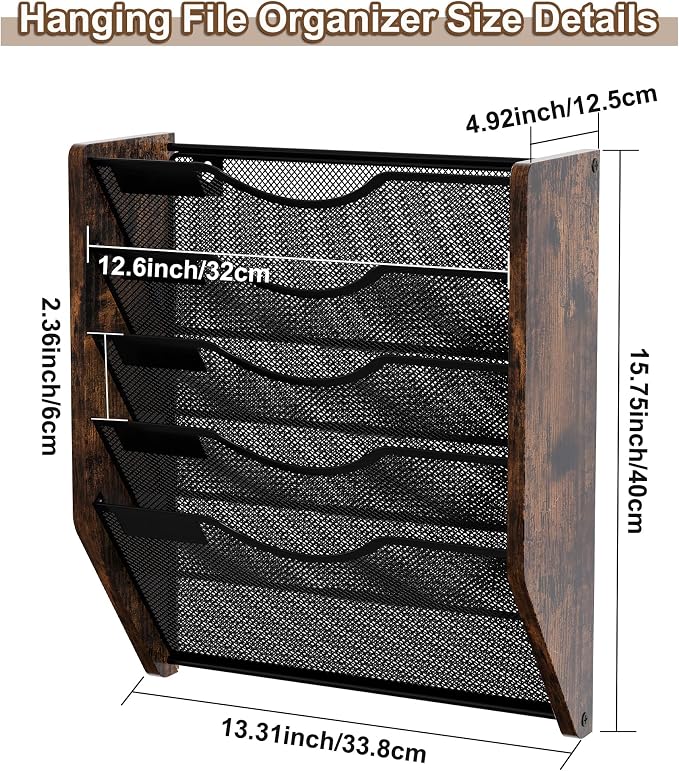 PAG-Mass Wall File Organizer, 5 Tier Mesh Mail Organizer Wall Mounted, Hanging - Image 7