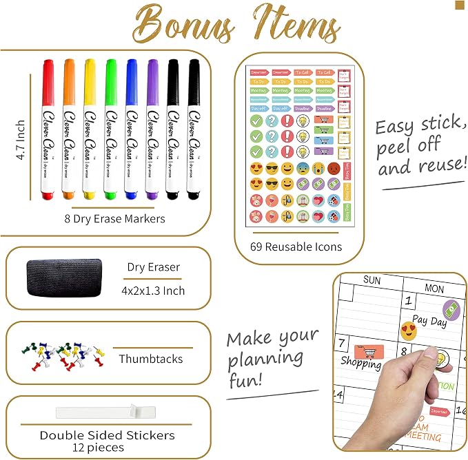 CLEVER CLEAN Large Dry Erase Wall Calendar - Image 3