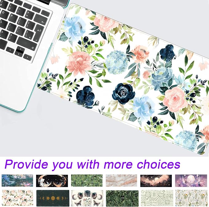Pink Blue Floral Desk Mat Mousepad Cute Flowers Mouse Pad Gaming XL Large - Image 7