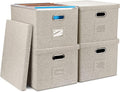 4-Pack Modern Minimalist Beige Collapsible Linen File Folder Box Office by GraciadecoStorage