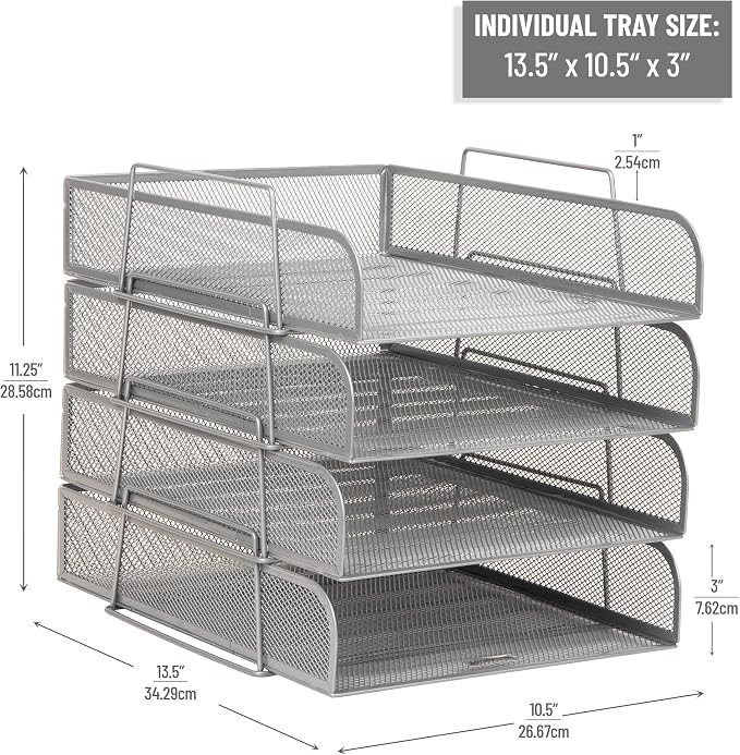 Mind Reader Stackable Paper Tray, Desktop Organizer, File Storage, Metal Mesh - Image 3