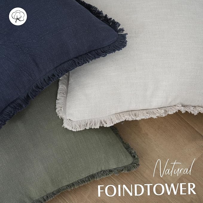 Foindtower Set of 2 Decorative Linen Fringe Throw Pillow Covers Boho Farmhouse - Image 4