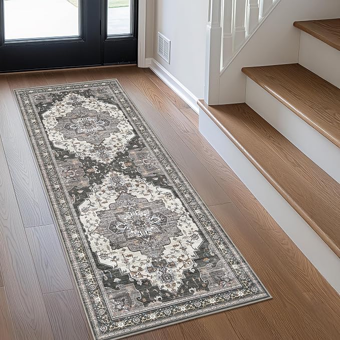 GENIMO 2X10 Hallway Runner Rug, Machine Washable Non Slip Vintage Floral - Image 2