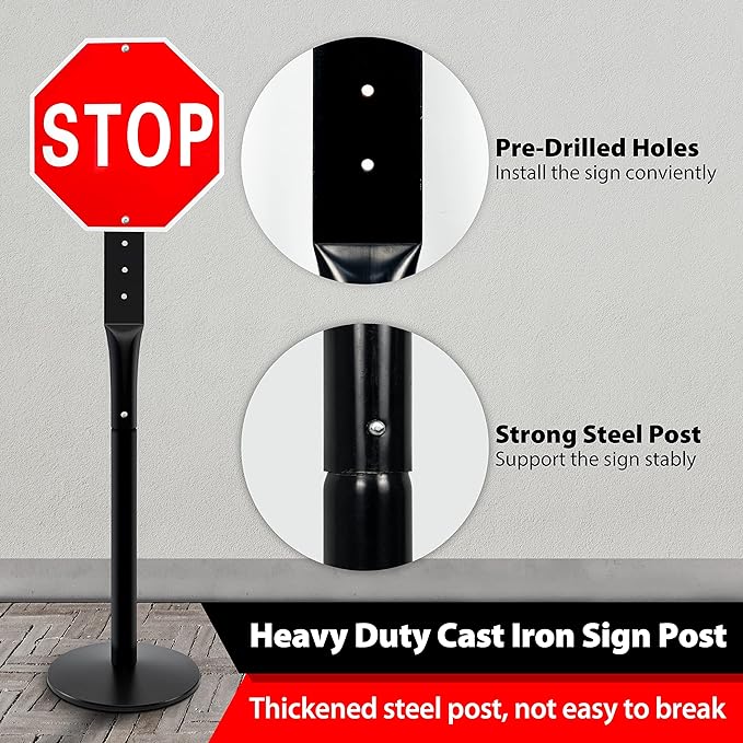 VAIIGO Heavy Duty Parking Sign Base Cast Iron 48" Parking Sign Post, Heavy Duty - Image 4