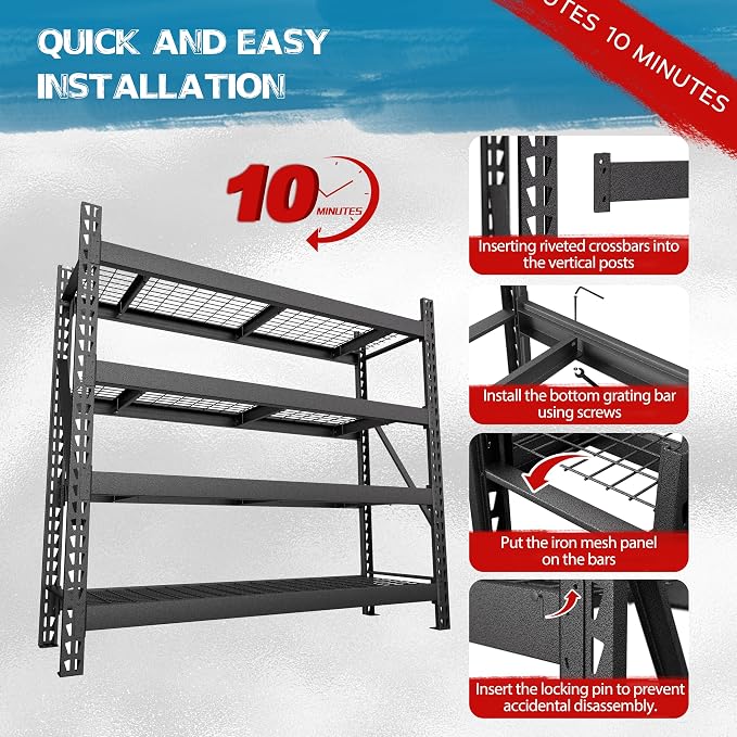 Yardenaler 8000LBS 78 "W x 24 "D x 72 "H Garage Shelving, 4-Tier Industrial - Image 5
