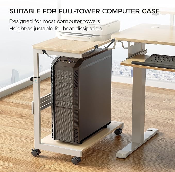 EUREKA ERGONOMIC PC Stand Computer Cart, Height Adjustable Tower Stand 2-Tier - Image 5