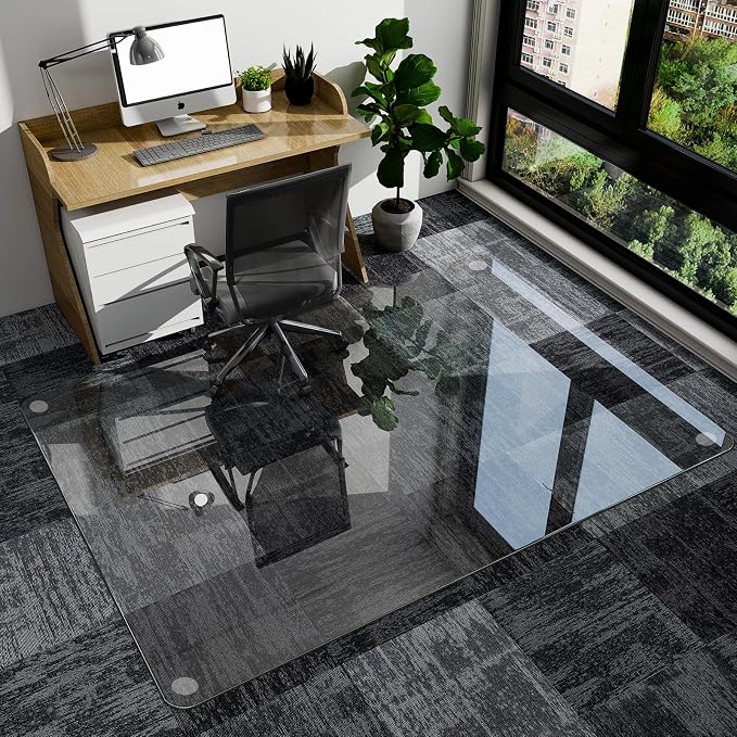 GLSLAND 48" x 60" Tempered Glass Chair Mat Rectangle Heavy-Duty Floor Protector - Image 8