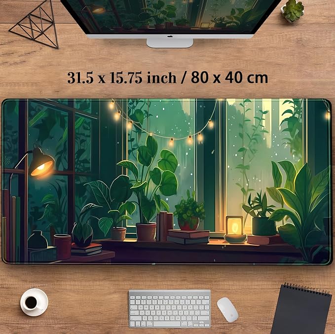 Cute Green Lofi Desk Mat Plants Mouse Pad Anime Forest Aesthetic Nature Desk Pad - Image 3