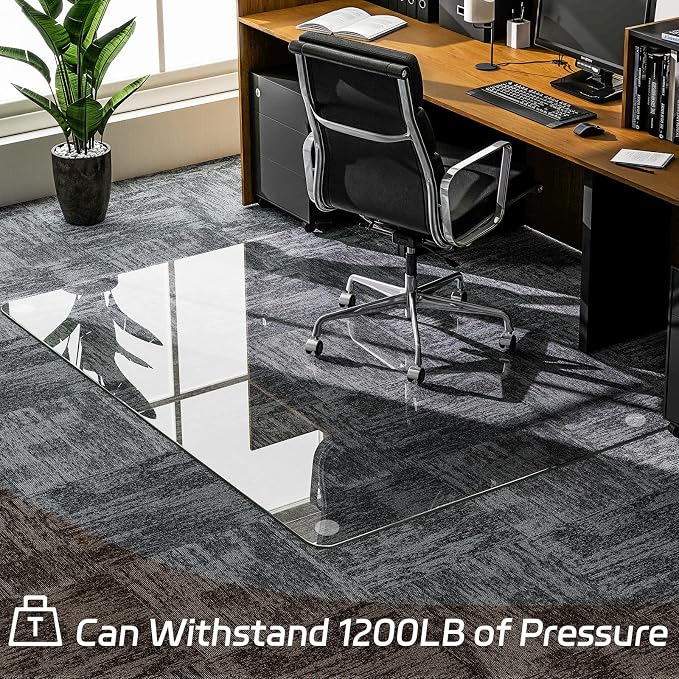 GLSLAND 48" x 60" Tempered Glass Chair Mat Rectangle Heavy-Duty Floor Protector - Image 7