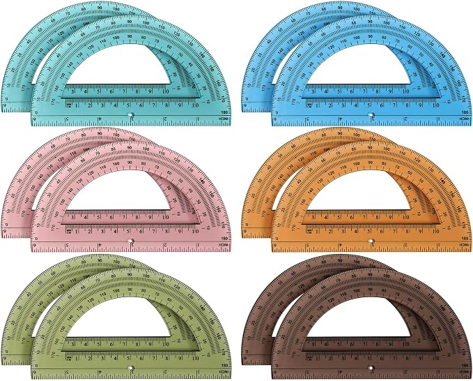 Sayglossy 12 Pcs of Colorful Plastic Protractors 180 Degrees 6 Inches by Sayglossy