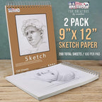 U.S. Art Supply 9"x12" Top Spiral Bound Sketch Book, 2 Pack, 100 Sheets Each - Image 2
