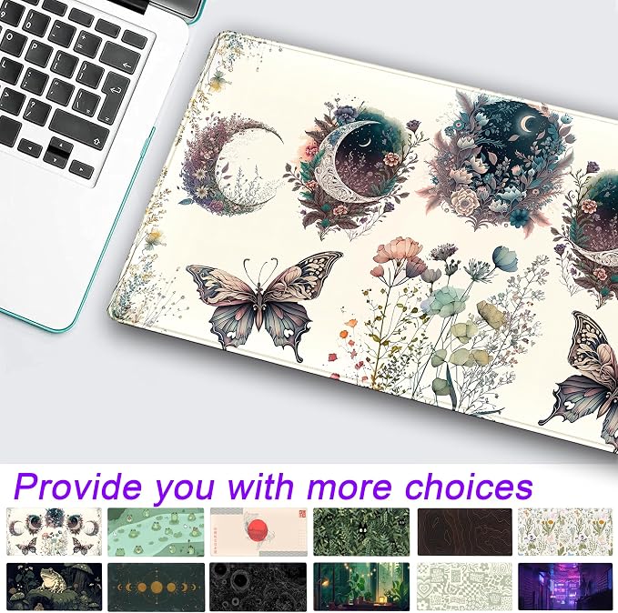 Beige Flowers Desk Mat Mousepad Cute Boho Plants Large Extended Gaming Mouse - Image 2
