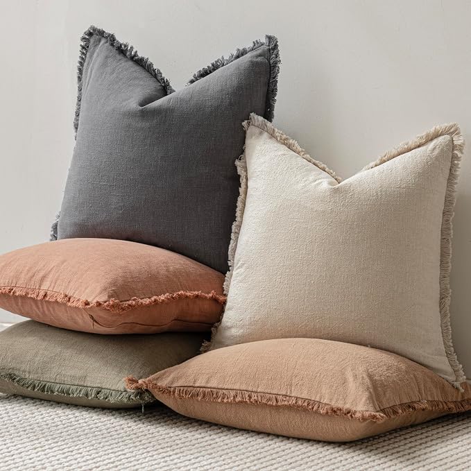 Foindtower Set of 2 Decorative Linen Fringe Throw Pillow Covers Cozy Farmhouse - Image 5