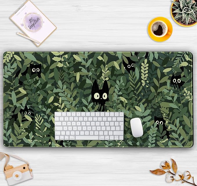 Cute Anime Cats Desk Mat Green Leaves Kawaii Mousepad XXL Extended Large Gaming - Image 7