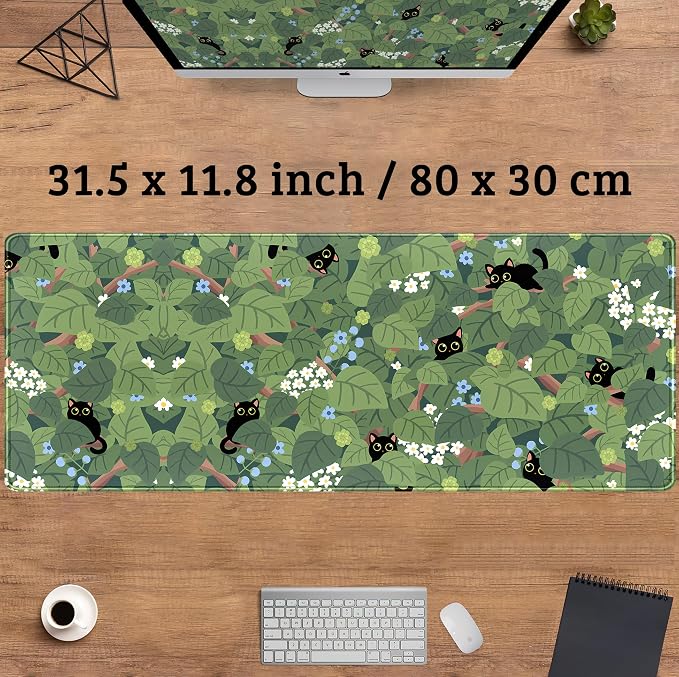 Green Mousepad Desk Mat Cute Anime Black Cat Kawaii Mouse Pad Gaming XL Large - Image 3