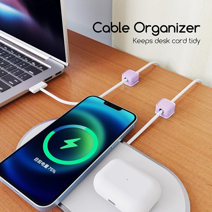 Cord Organizer Holder, 6 Pack Magnetic Desk Cable Clips Management, Hide Phone - Image 3