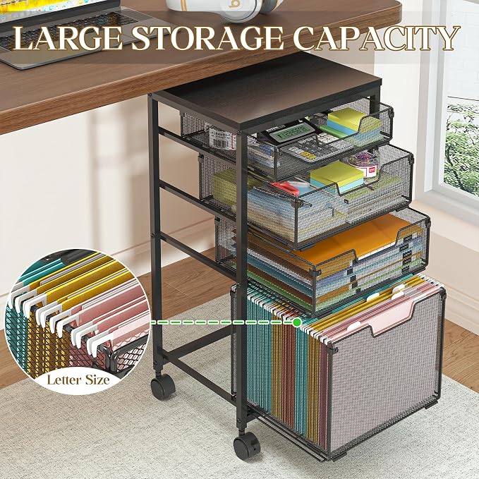 Sbanmao Rolling File Cart with 4 Storage Drawers, Filing Cabinet - Image 2
