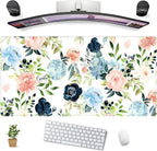 Pink Blue Floral Desk Mat Mousepad Cute Flowers Mouse Pad Gaming XL Large by DCJJM