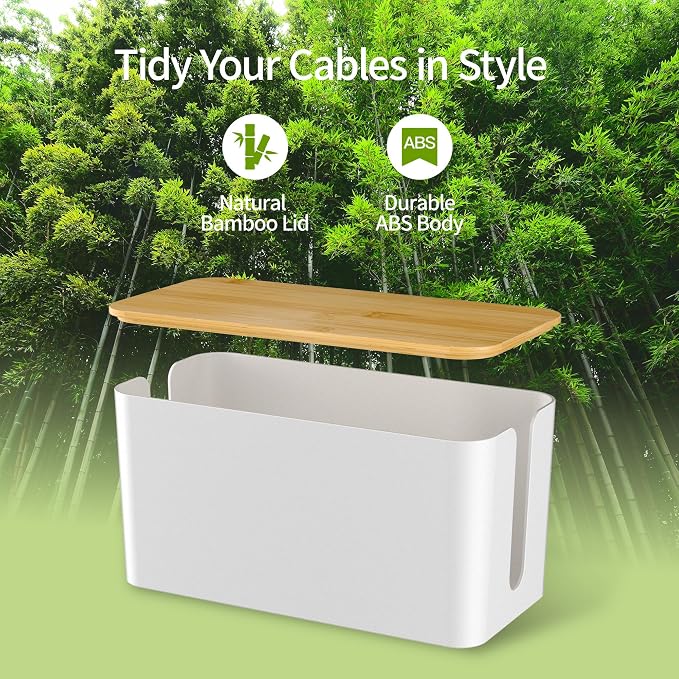 YECAYE 2 Pack Cable Management Box, Wooden Lid & Plastic Body, Medium and Small - Image 6