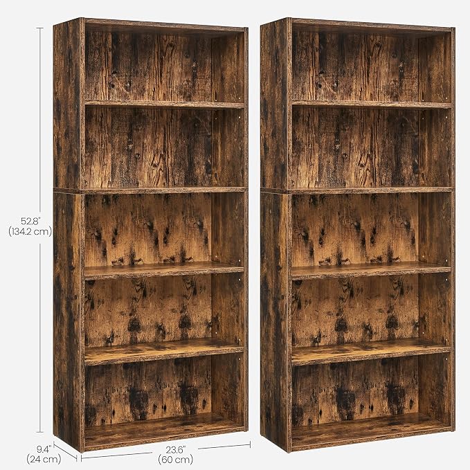 VASAGLE Set of 2 Bookshelves, 23.6 Inches Wide, 5-Tier Open Bookcases - Image 3