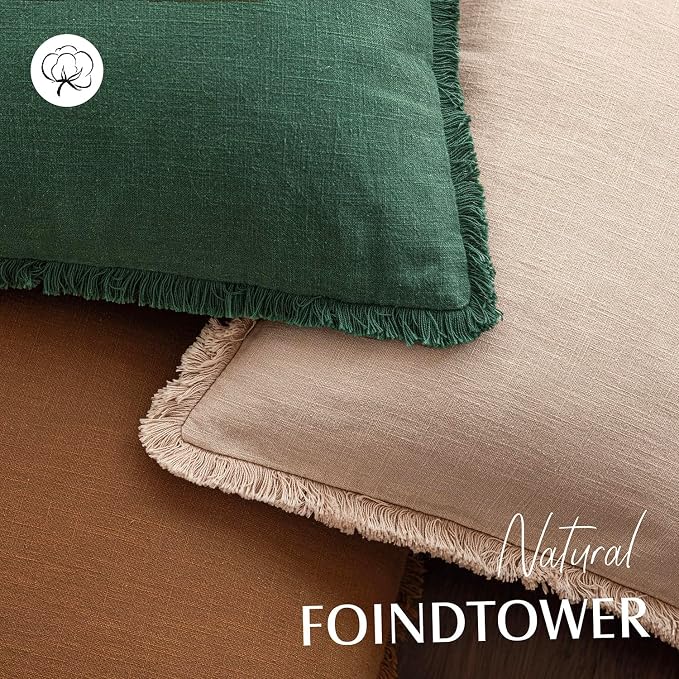 Foindtower Set of 2 Decorative Linen Fringe Throw Pillow Covers Cozy Boho - Image 4