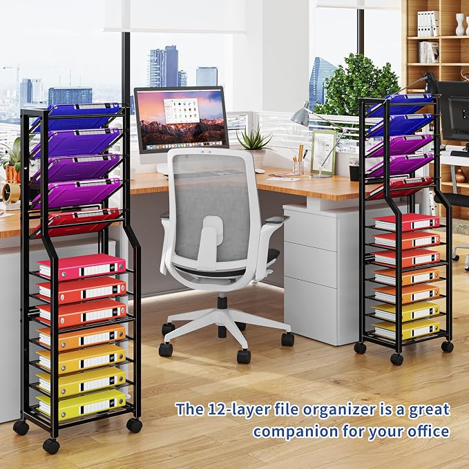 Simple Trending 12 Tier Rolling File Cart, Desk File Organizer - Image 6
