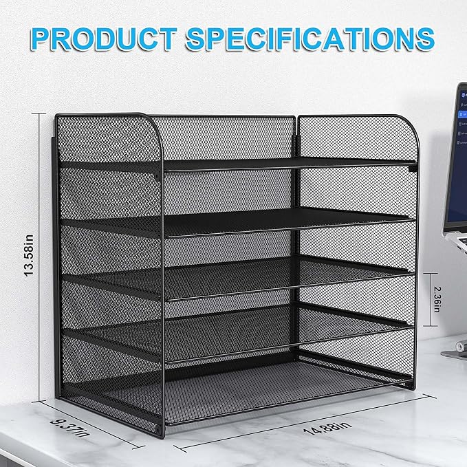 A4/Legal/Letter Size，5 Tier Mesh Letter Tray File Organizer, 15.2 x 9.5 x 13.4 - Image 4
