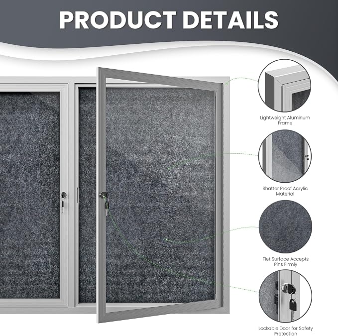 72"x36" Lockable Enclosed Bulletin Board, Outdoor Flet Weather-Resistant - Image 5