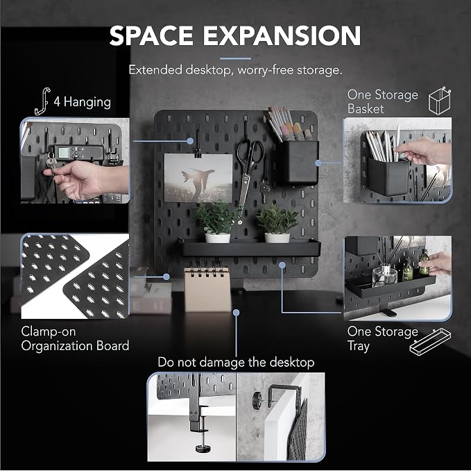 EHO Clamp-On Desk Pegboard, 13.5 x 14 inch Privacy Divider, Desk Partition Panel - Image 3