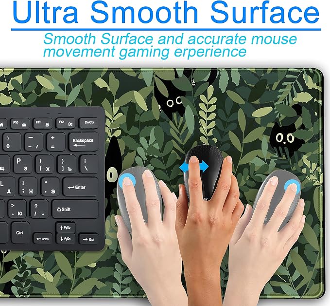 Cute Anime Cats Desk Mat Green Leaves Kawaii Mousepad XXL Extended Large Gaming - Image 6