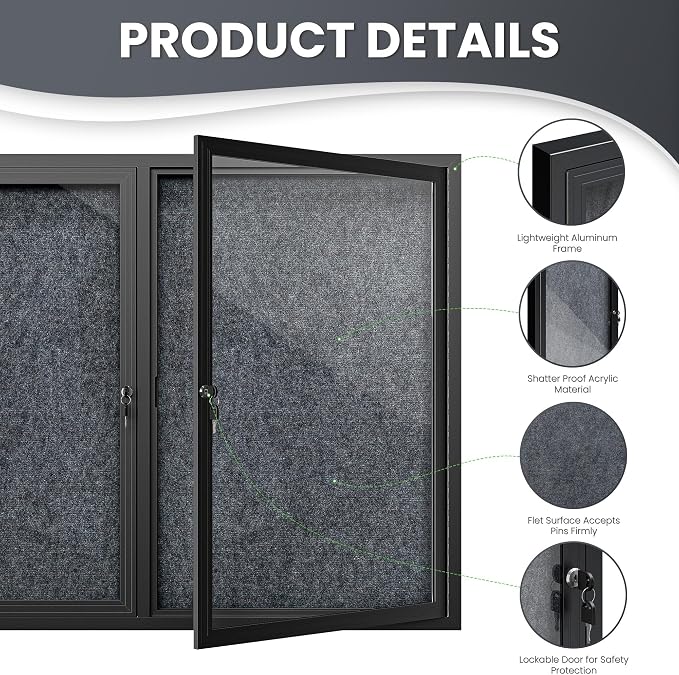 48"x36" Lockable Enclosed Bulletin Board, Outdoor Flet Weather-Resistant - Image 5