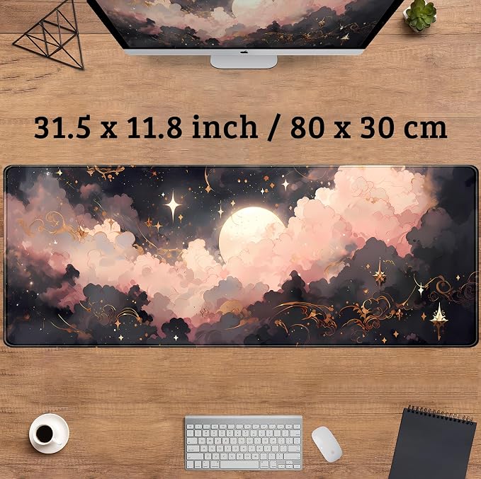 Black Pink Clouds Desk Mat Cute Desk Pad XL Large Extended Mouse Pad Gaming - Image 3