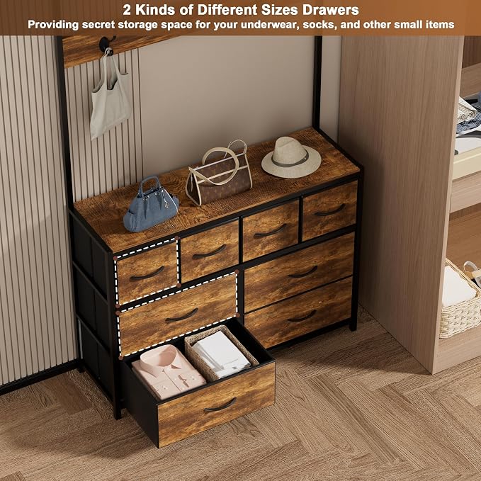 YKVIQBY 8 Drawer Dresser with 6 Double Hooks, 68.9" Tall Closet Organizer and - Image 7