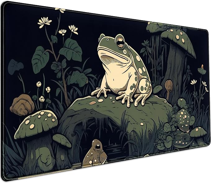 Kawaii Mushroom Cute Frog Desk Mat Anime Gaming Mouse Pad Dark Green Forest by DCJJM