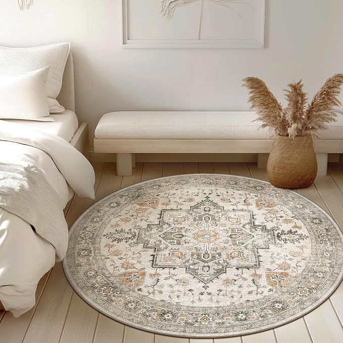 GENIMO 8FT Round Area Rugs for Living Room, Circle Rugs Machine Washable Low - Image 2