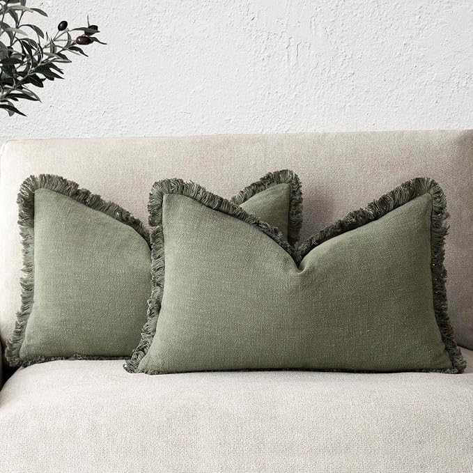 Foindtower Set of 2 Decorative Linen Fringe Throw Pillow Covers Boho Farmhouse by Foindtower