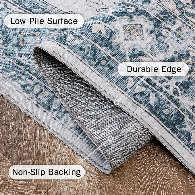 GENIMO 3x5 Area Rugs for Living Room, Machine Washable Rug, Non Slip Vintage - Image 6
